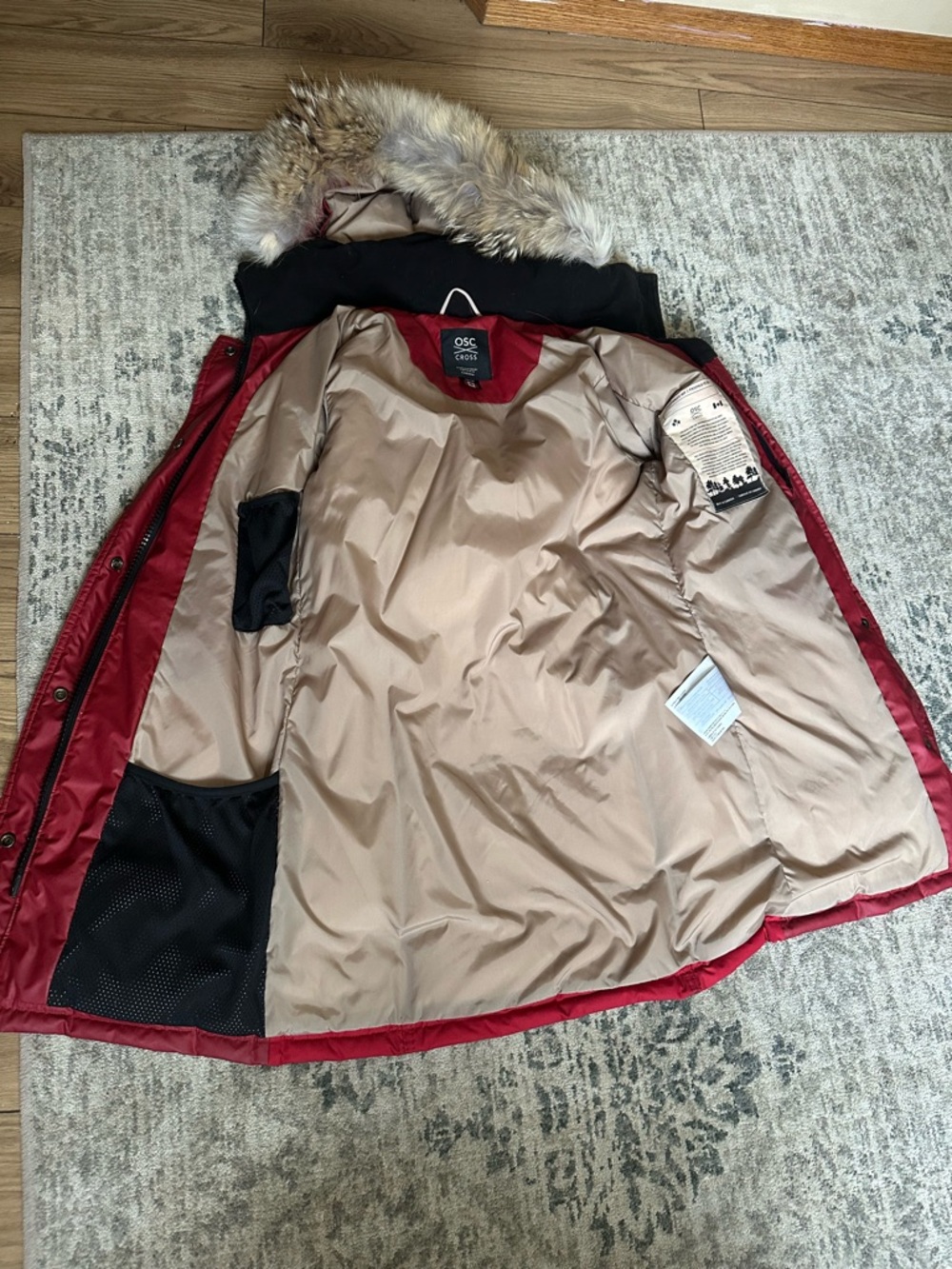 Women's Red Insulated Puffer Winter Coat with coyote -Fur Trim Hood - Picture 2 of 2